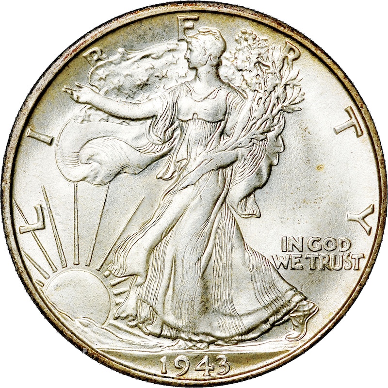 Side-by-side comparison of a weak-strike 1943-S Walking Liberty half dollar versus a sharp-strike premium example