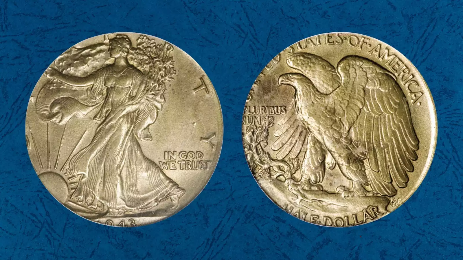 1943 Walking Liberty half dollar wrong planchet error comparison with Peruvian Half Sol showing size and composition difference